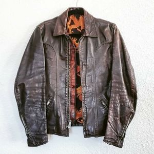 Vintage leather cafe racer biker moto jacket